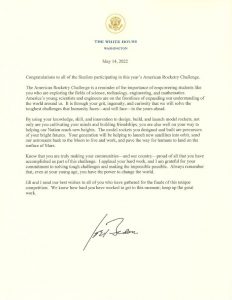 President Joe Biden's message to American Rocketry Challenge Finalists ...